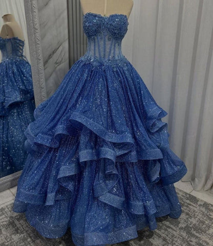 Classy Ball Gown Sweetheart Navy Blue Tulle Prom Dresses Inspiration Party Dress Princess Graduation Dress B633