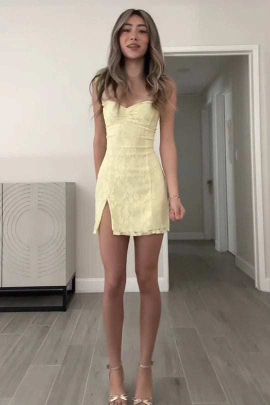 Cute Sheath Sweetheart Yellow Lace Short 25th Birthday Dress Homecomin – RubyFashionDress Cute Sheath Sweetheart Yellow Lace Short 25th Birthday Dress Homecomin – RubyFashionDress
