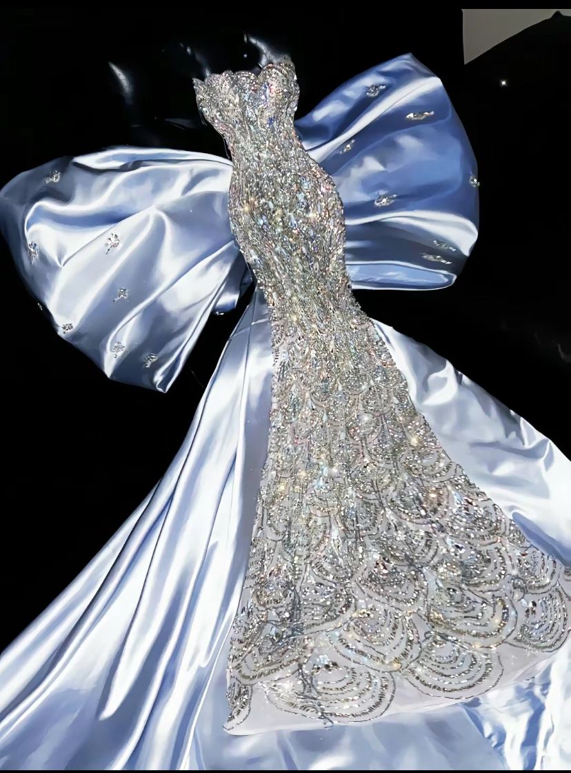 Modest Mermaid Strapless Blue Sequin Long Prom Dresses Party Dress 21st Birthday Outfits Graduation Dress B681