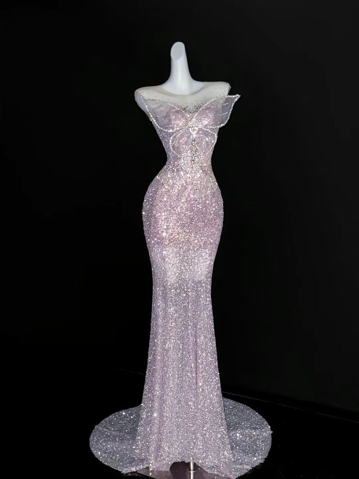Elegant Mermaid Scoop Sequin Pink Sleeveless Long Floor Length Prom Dress Inspiration Prom Dresses B73