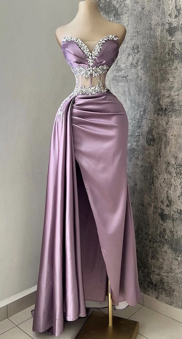 Elegant Sheath Sweetheart Lilac Satin Long Floor Length Prom Dress Inspiration Prom Dresses B81
