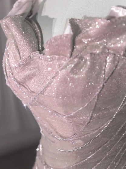 Elegant Mermaid Spaghetti Straps Pink Sequin Long Floor Length Prom Dress Inspiration Prom Dresses B89