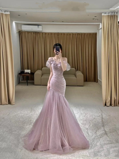 Elegant Mermaid Spaghetti Straps Pink Sequin Long Floor Length Prom Dress Inspiration Prom Dresses B89