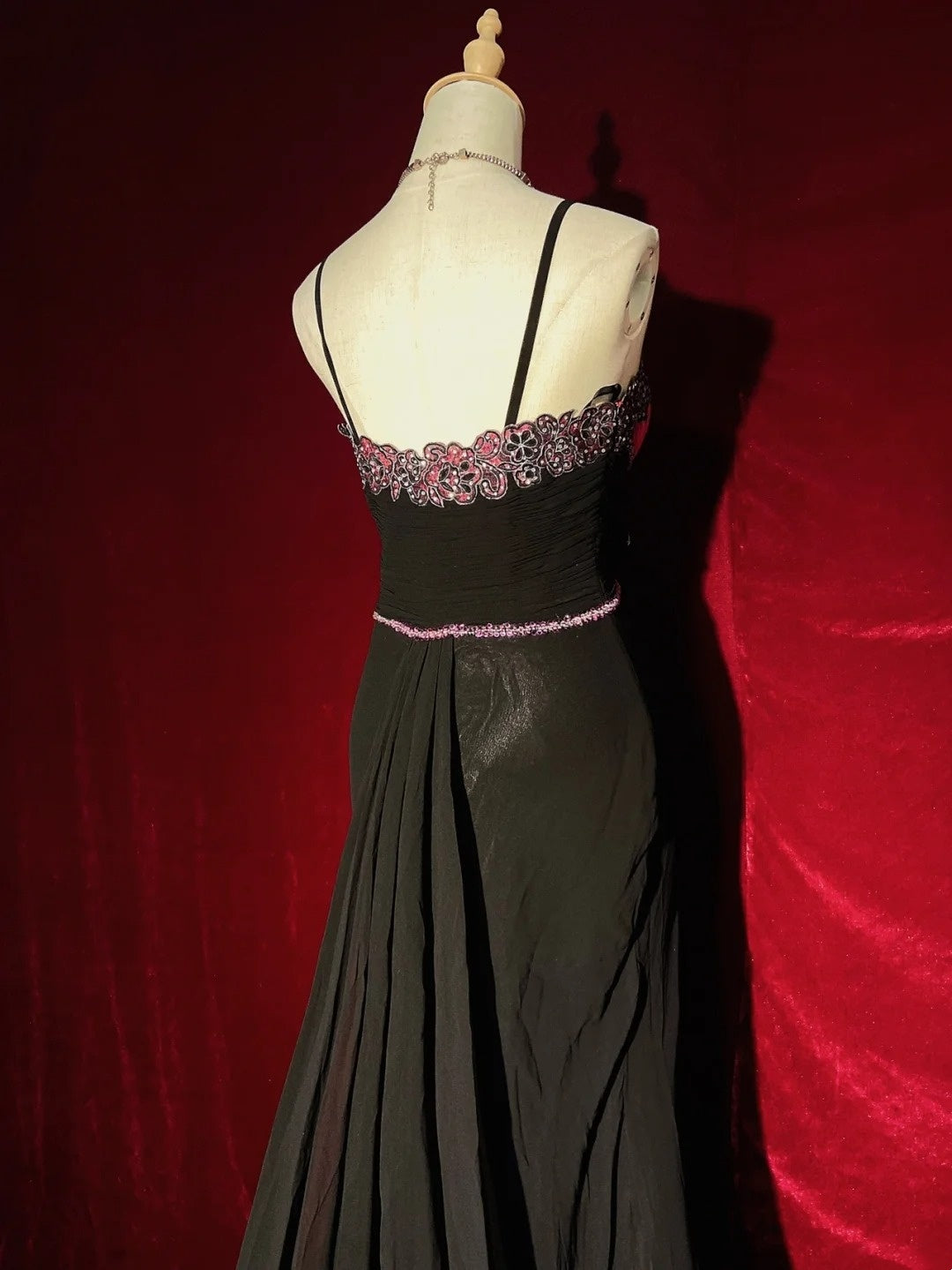 Beautiful Prom Dresses Mermaid Spaghetti Strap Pink Black Chiffon With Beads Long Evening Outfits N3396