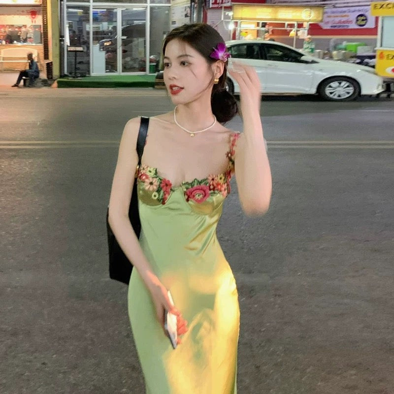 Simple A line Spaghetti Straps Satin Vestido De Desta Verde Green Prom Dresses Wedding Guest Dress N266