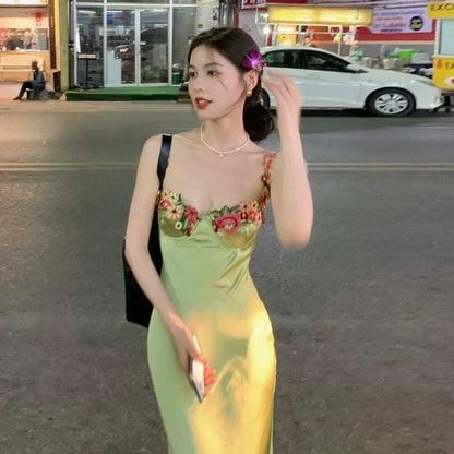 Simple A line Spaghetti Straps Satin Vestido De Desta Verde Green Prom Dresses Wedding Guest Dress N266