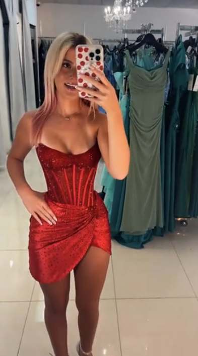 Sparkly Sheath Strapless Burgundy With Crystals Sequin Sleeveless Mini Senior Inspo Short Homecoming Dresses N4747