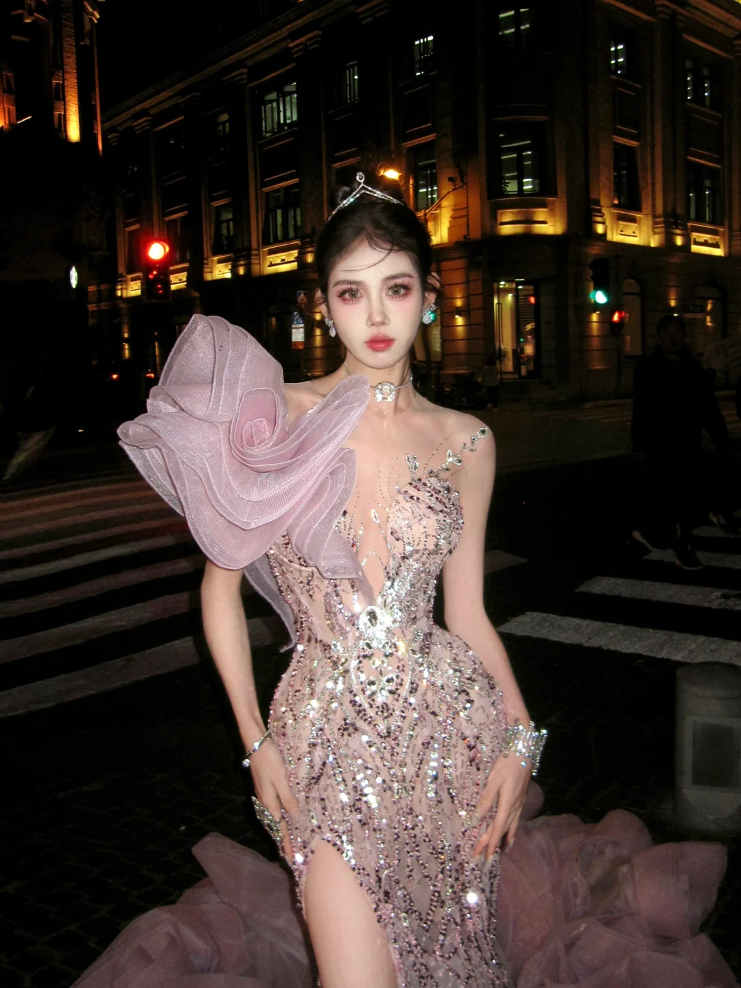 New Mermaid One Shoulder Pink Layered Prom Dress Aesthetic Long Graduation Evening Outfits N078