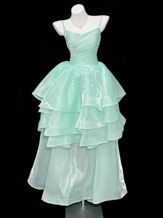 Simple Ball Gown Prom Dresses Spaghetti Straps Mint Green Floor Length Formal Outfits RB4359