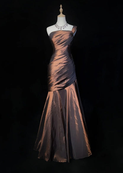 Vintage Prom Dresses Inspo Mermaid One Shoulder Chocolate With Ruffled 80s Long Formal Gown N2831