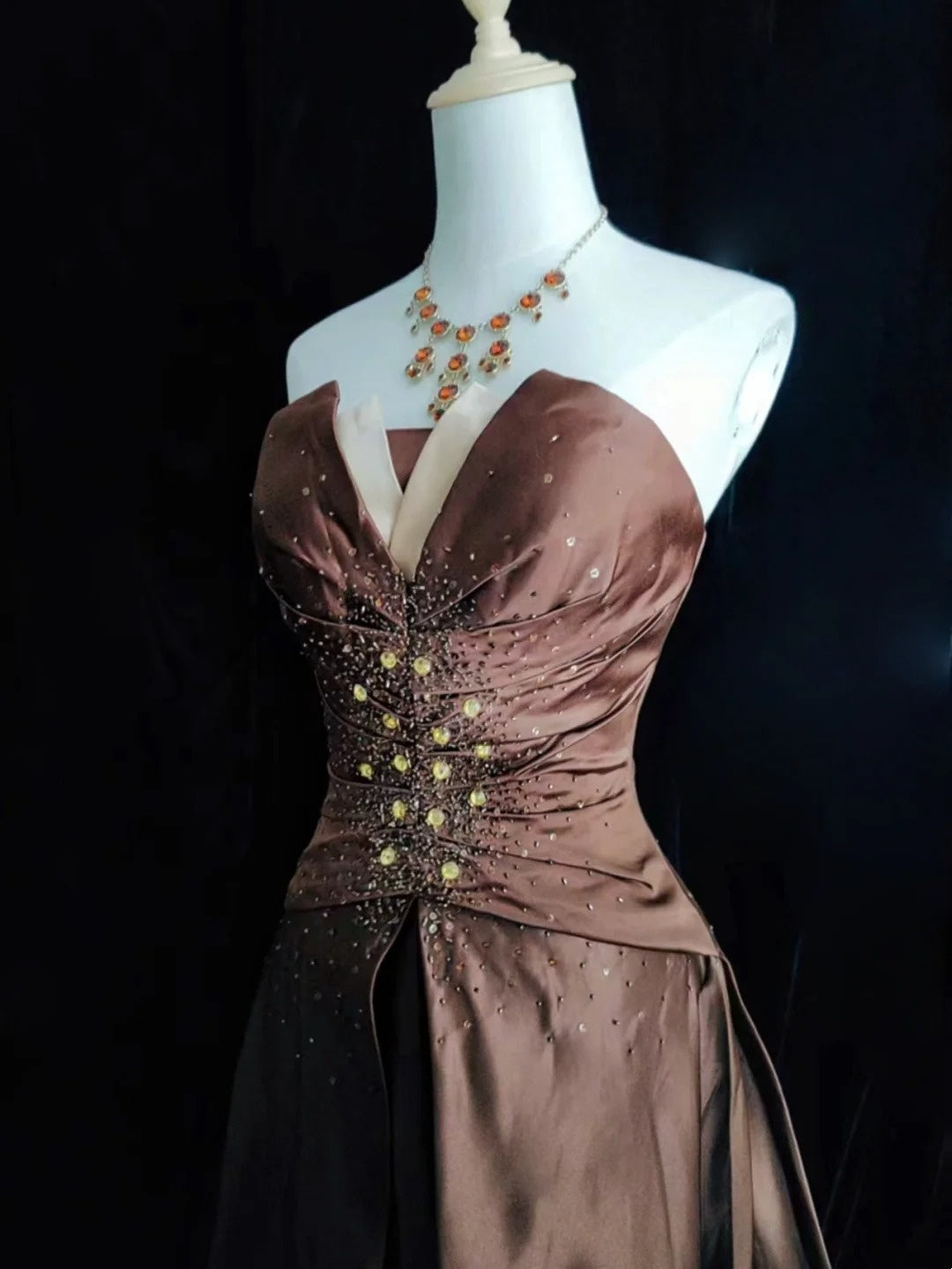 Beautiful Prom Dresses Inspo Ball Gown Sweetheart Satin With Beaded Chocolate Women Formal Dress N3187