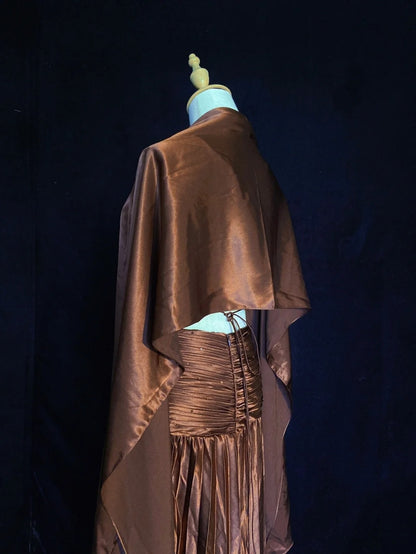 Trendy Prom Dresses Inspiration Mermaid Spaghetti Strap Chocolate Gala Satin Backless With Cape Formal Gowns N3189