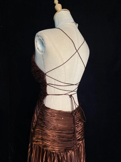 Trendy Prom Dresses Inspiration Mermaid Spaghetti Strap Chocolate Gala Satin Backless With Cape Formal Gowns N3189