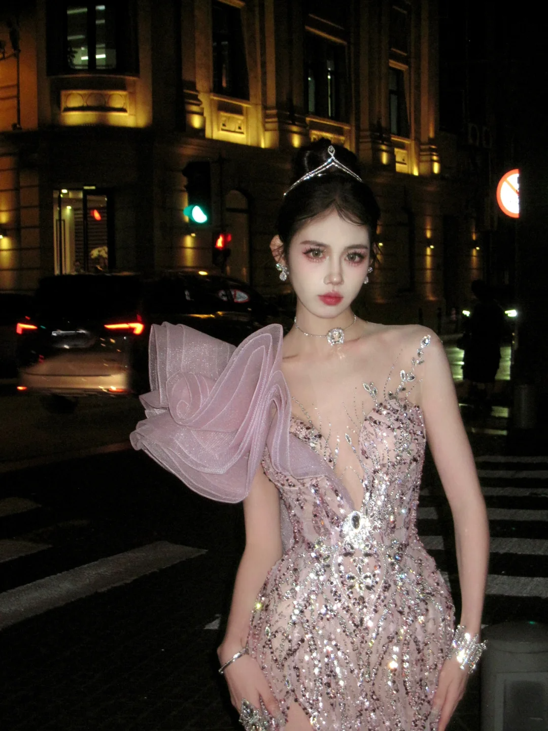 New Mermaid One Shoulder Pink Layered Prom Dress Aesthetic Long Graduation Evening Outfits N078