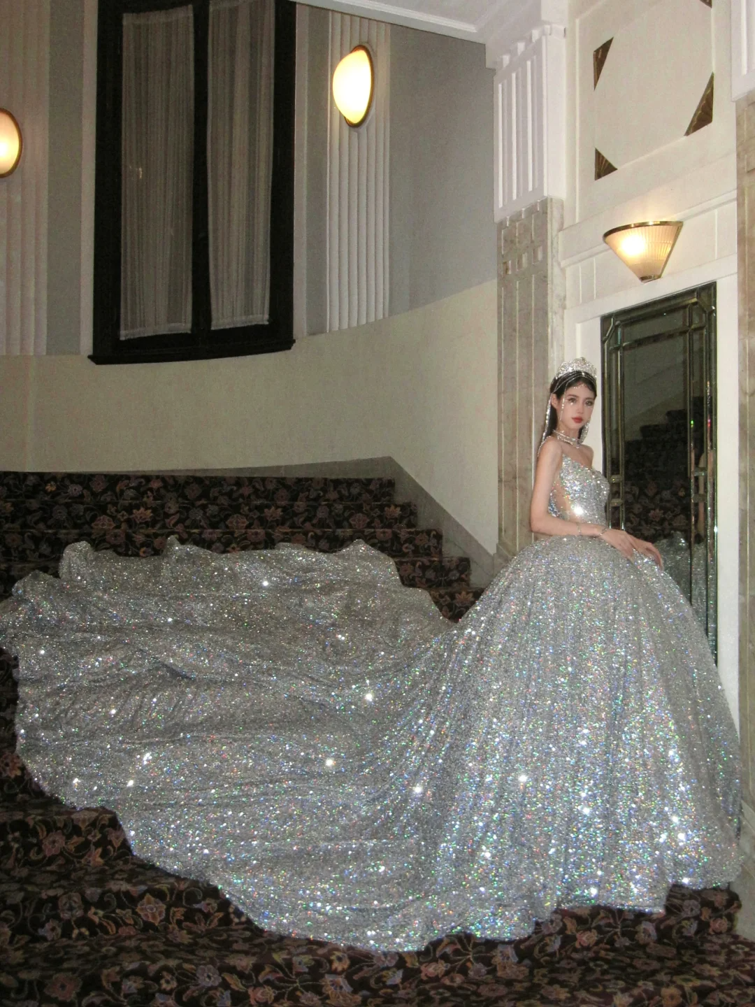 Timeless Ball Gown Strapless Silver Sequin Long Prom Dresses Inspiration Party Dress Prom Gowns RB1956