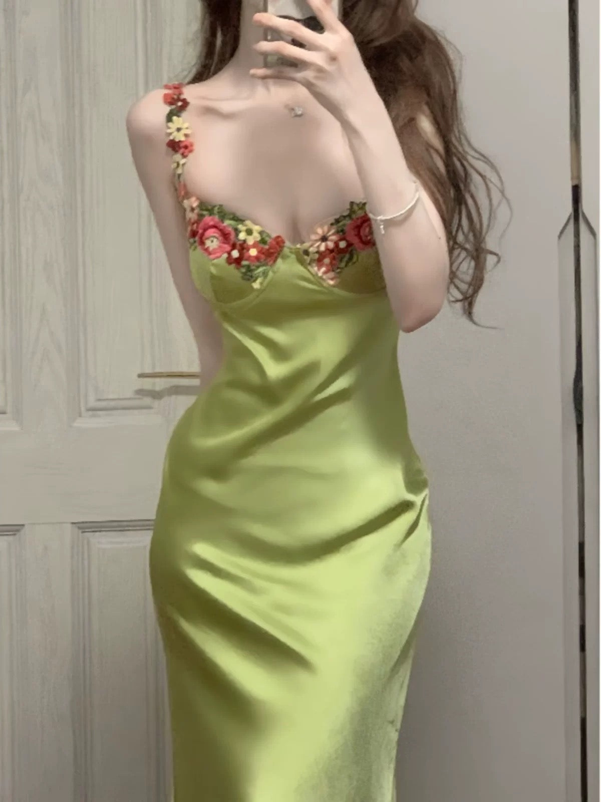 Simple A line Spaghetti Straps Satin Vestido De Desta Verde Green Prom Dresses Wedding Guest Dress N266