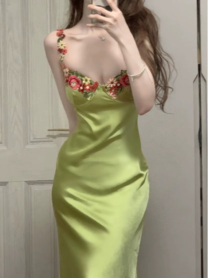 Simple A line Spaghetti Straps Satin Vestido De Desta Verde Green Prom Dresses Wedding Guest Dress N266