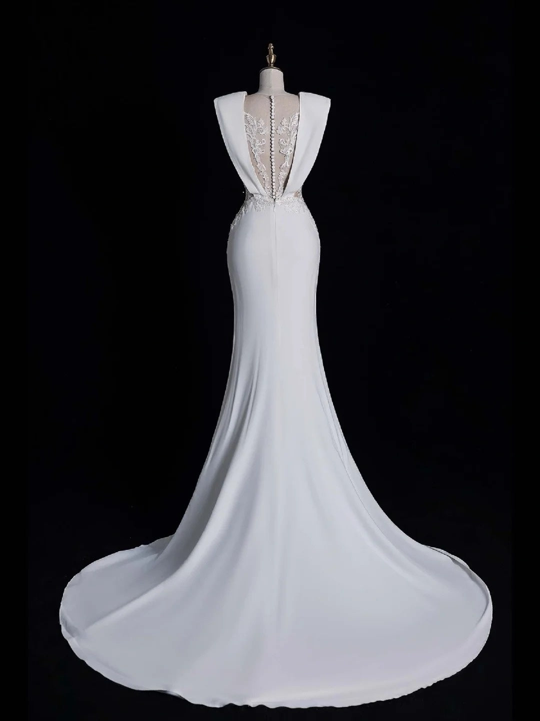 Simple Mermaid V Neckline Satin Sleeveless White Lace Wedding Dress Fairytale Autumn Bridal Dresses N544
