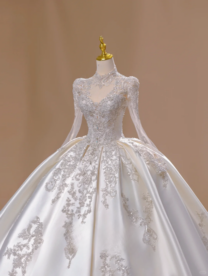 Dreamy Ball Gown High Neck Silver Sequin Appliques Long Wedding Dress Beautiful Formal Cute Wedding Dresses DH2811