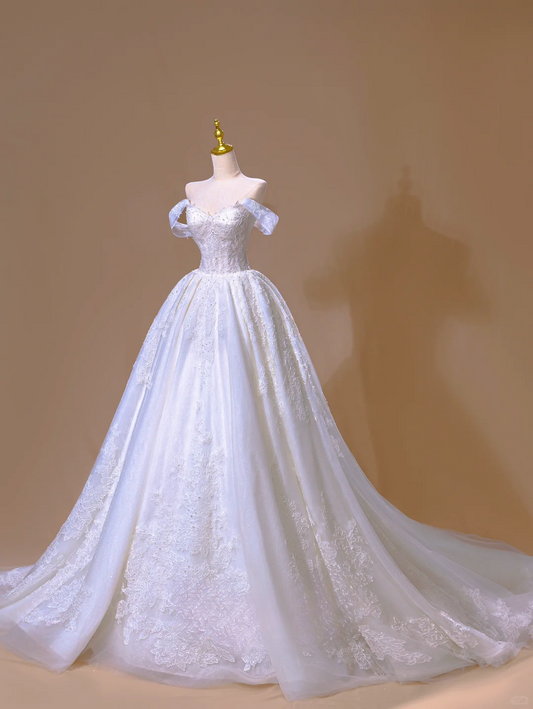 Dreamy Ball Gown Off The Shoulder Lace Appliques Long Wedding Dress Beautiful Formal Cute Wedding Dresses DH2812