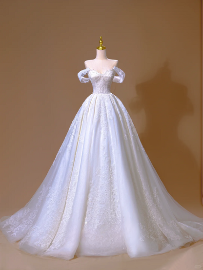 Dreamy Ball Gown Off The Shoulder Lace Appliques Long Wedding Dress Beautiful Formal Cute Wedding Dresses DH2812