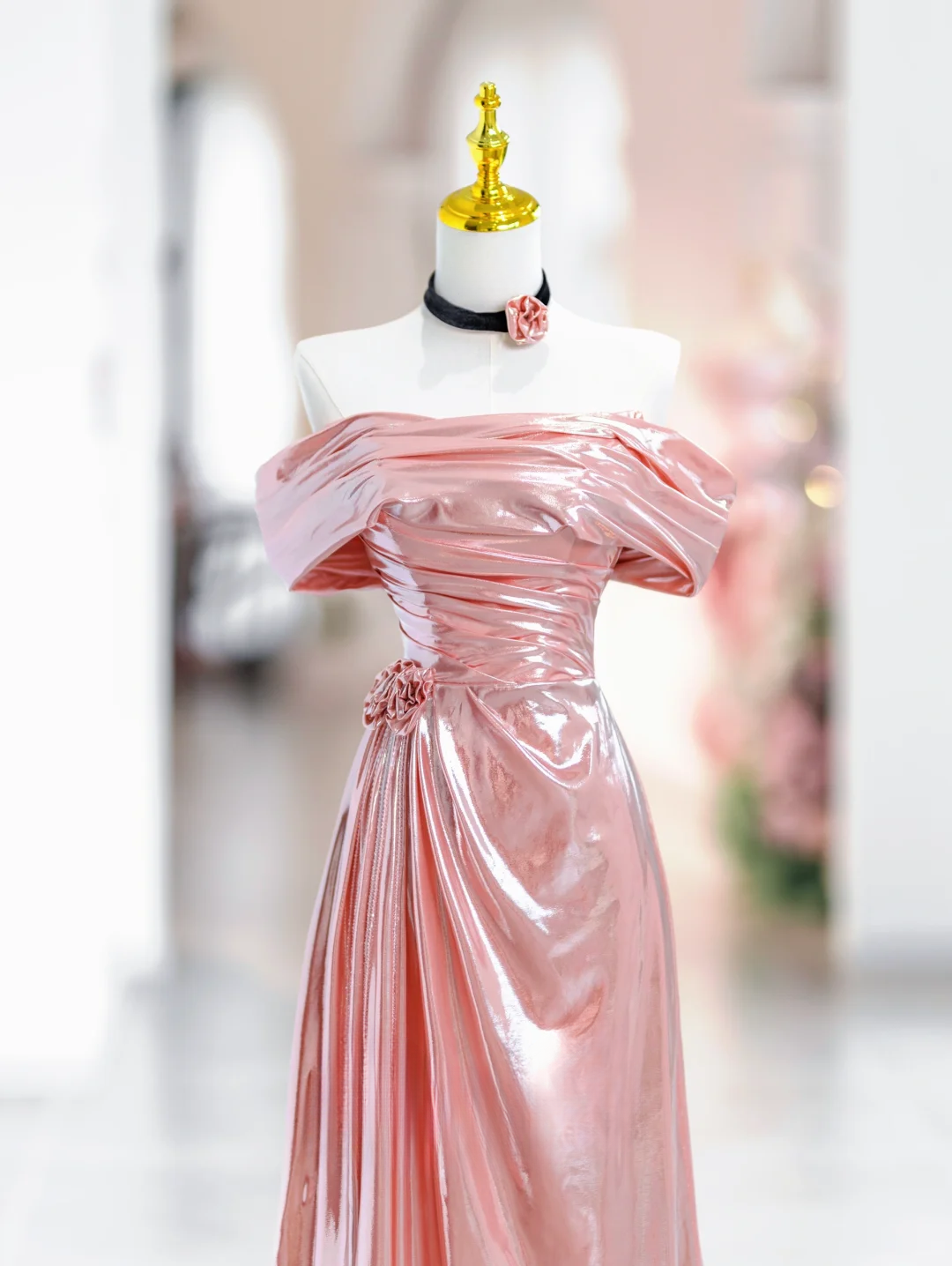 Elegant Mermaid Off The Shoulder Pink Satin Long Floor Length Prom Dress Inspiration Long Prom Dresses DH2814