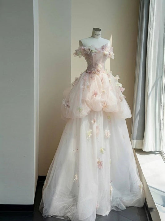 Cute Quinceanera Dresses Ball Gown Off The Shoulder Blush Pink Tulle Appliques 20th Birthday Gowns Vestidos De 15 Anos Formal Party Long Sweet 16 Dress RB2842