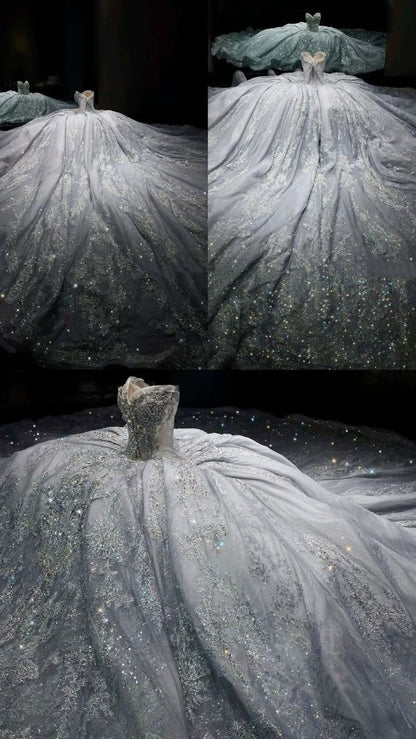 Luxury Ball Gown Sweetheart Sequin Lace Wedding Dress Fairytale Long Wedding Dresses RB2844