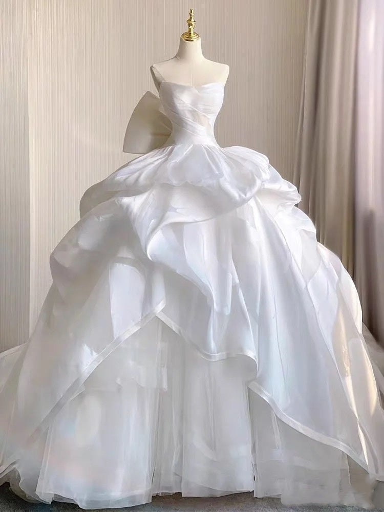 Dreamy Ball Gown Strapless White Tulle Long Fitted Wedding Dress Fairy Formal Bridal Gown Wedding Dresses DH2879
