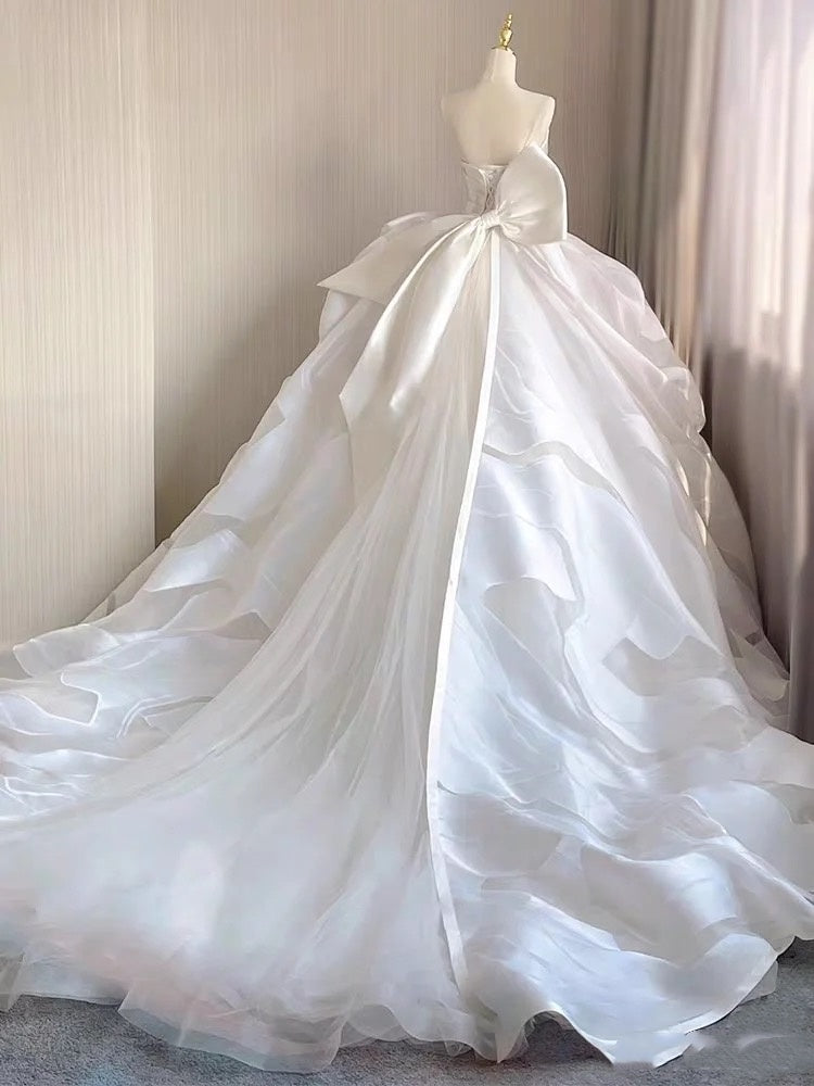 Dreamy Ball Gown Strapless White Tulle Long Fitted Wedding Dress Fairy Formal Bridal Gown Wedding Dresses DH2879