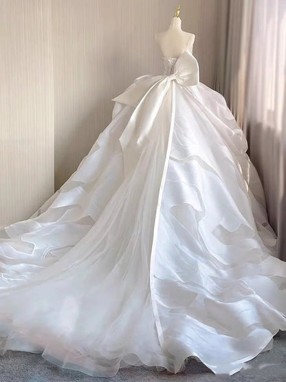 Dreamy Ball Gown Strapless White Tulle Long Fitted Wedding Dress Fairy Formal Bridal Gown Wedding Dresses DH2879
