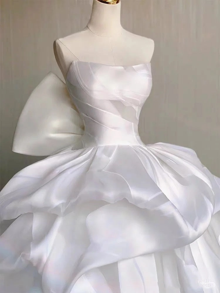 Dreamy Ball Gown Strapless White Tulle Long Fitted Wedding Dress Fairy Formal Bridal Gown Wedding Dresses DH2879