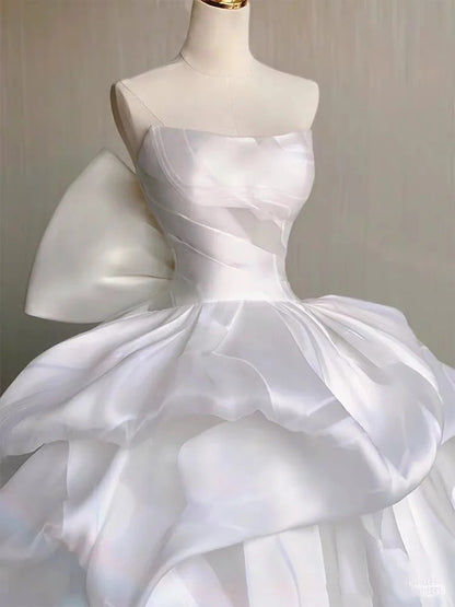 Dreamy Ball Gown Strapless White Tulle Long Fitted Wedding Dress Fairy Formal Bridal Gown Wedding Dresses DH2879