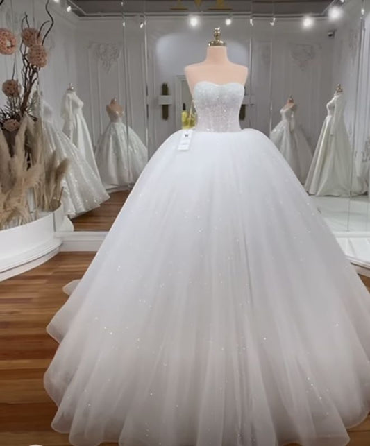 Shiny Ball Gown Sweetheart Sequins White Fitted Wedding Dress Styles Long Bride Gown Wedding Dresses Ideas DH2887