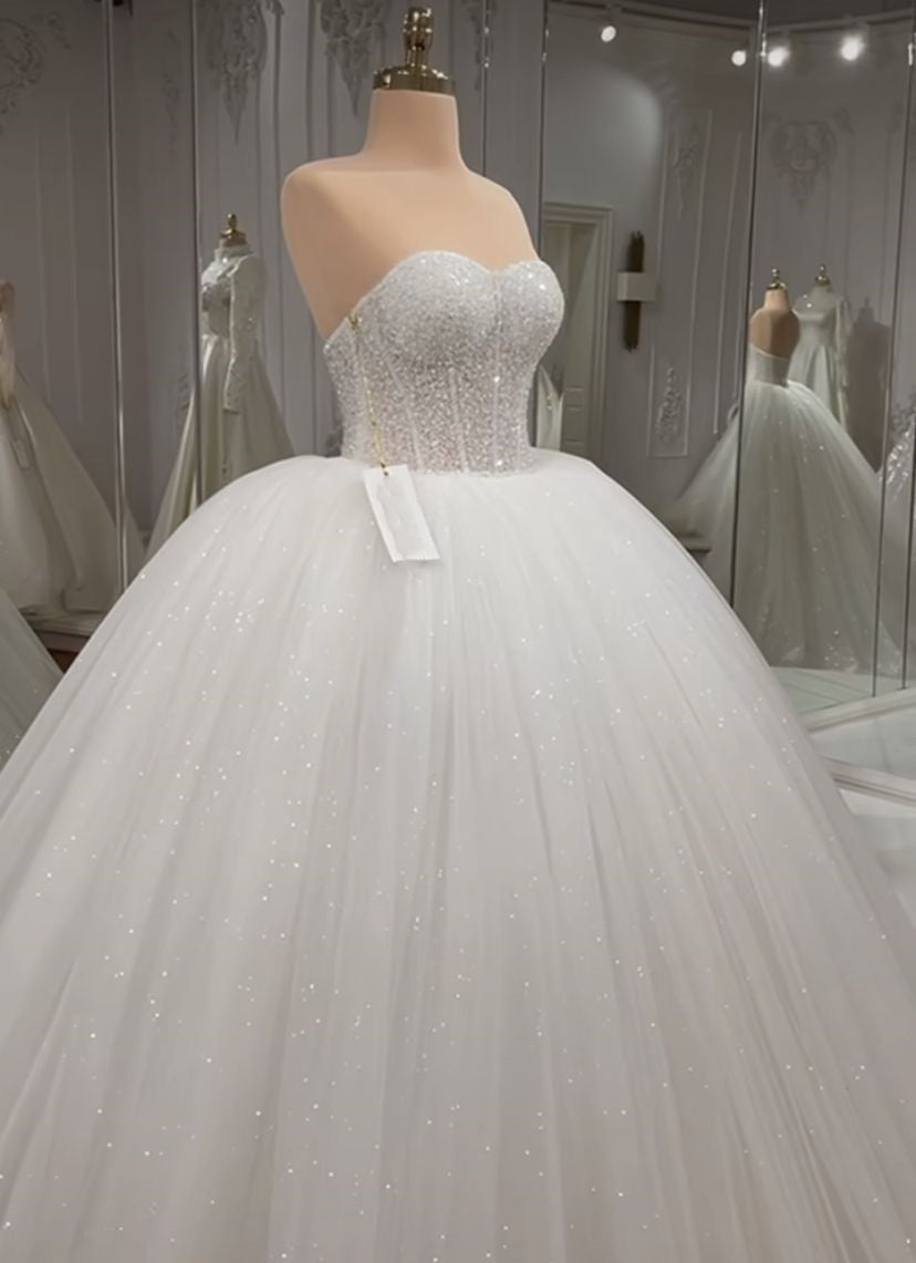 Shiny Ball Gown Sweetheart Sequins White Fitted Wedding Dress Styles Long Bride Gown Wedding Dresses Ideas DH2887