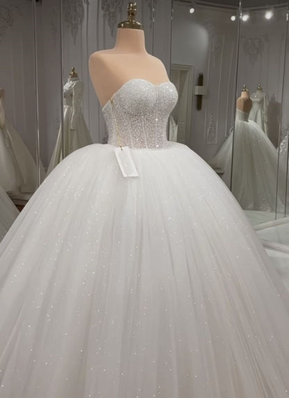 Shiny Ball Gown Sweetheart Sequins White Fitted Wedding Dress Styles Long Bride Gown Wedding Dresses Ideas DH2887