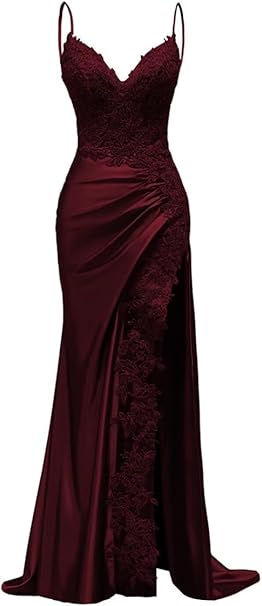 Elegant Mermaid Spaghetti Straps Dusty Blue Satin Long Prom Dresses Inspiration Party Dress Prom Gowns DH3022
