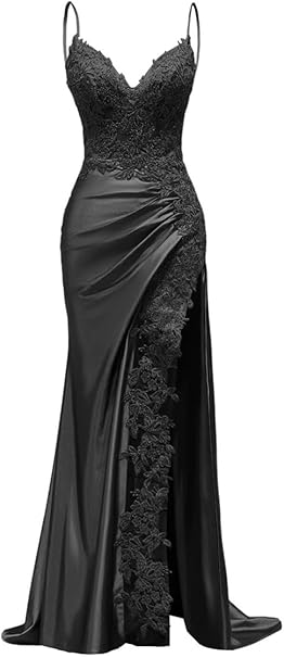 Elegant Mermaid Spaghetti Straps Dusty Blue Satin Long Prom Dresses Inspiration Party Dress Prom Gowns DH3022