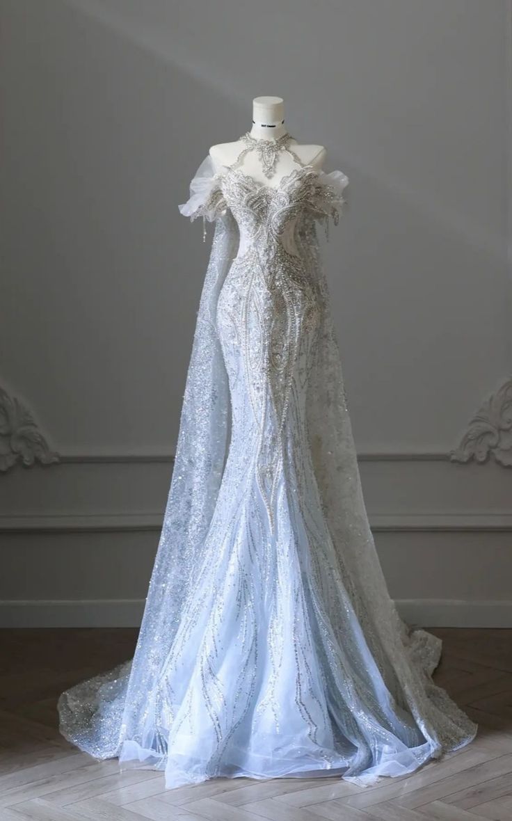 Luxury Mermaid Off The Shoulder Silver Blue Beaded Fitted Tulle Corset Wedding Dress Long Bridal Gown Wedding Dresses DH3058