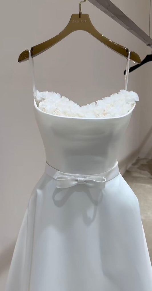Timeless A Line Sweetheart White Satin Corset Wedding Dress Long Bridal Gown Wedding Dresses DH3061