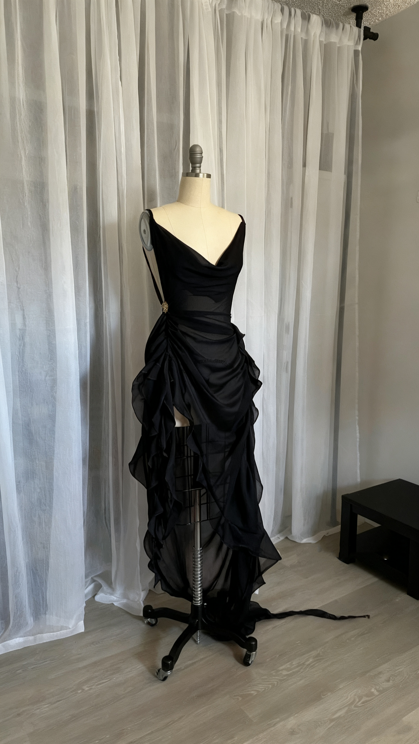 Unique High Low Spaghetti Straps Fuchsia Chiffon Prom Dresses Long Party Dress Birthday Outfits Prom Gown DH3264
