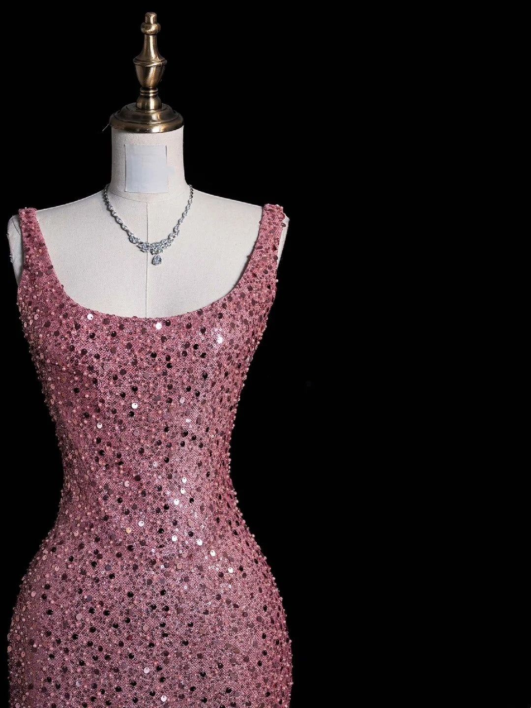 Sparkly Mermaid Square Neck Pink Beaded Bodice Long Prom Dress Evening Outfits Formal Dress N545