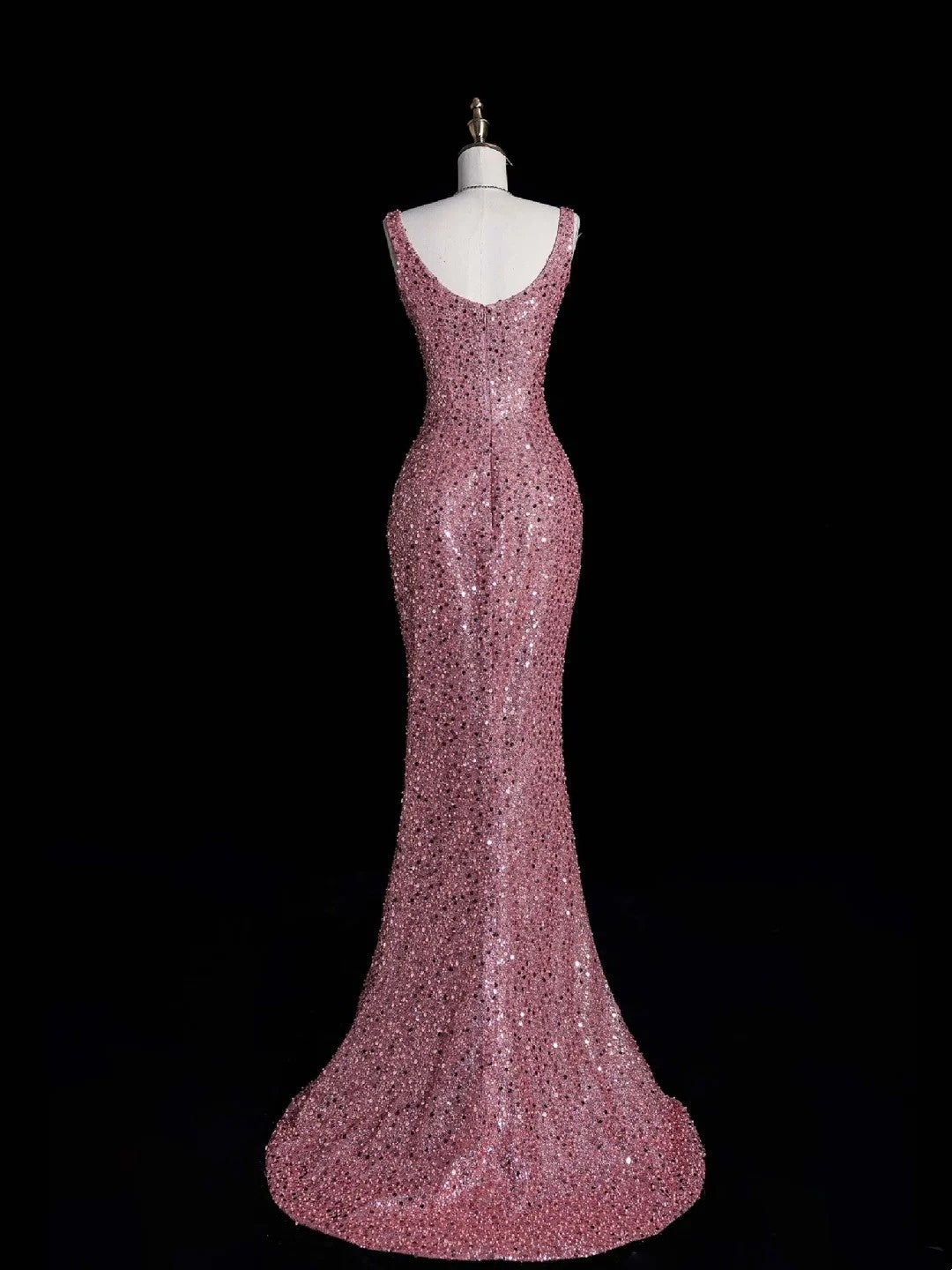 Sparkly Mermaid Square Neck Pink Beaded Bodice Long Prom Dress Evening Outfits Formal Dress N545