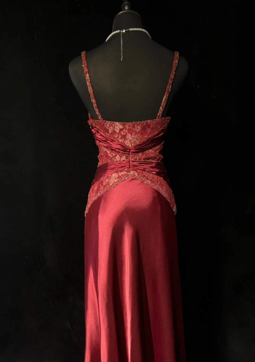 Vintage Prom Dresses A line Spaghetti Strap Wine Red Satin With Pleated 1960s Long Formal Gown N2602