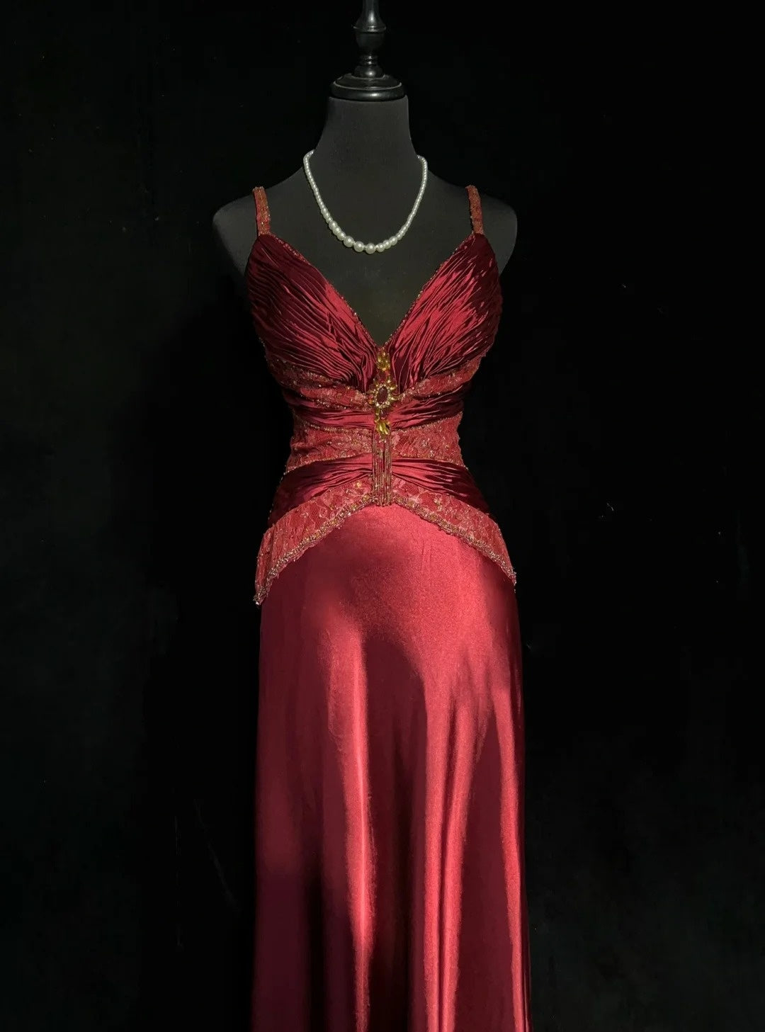 Vintage Prom Dresses A line Spaghetti Strap Wine Red Satin With Pleated 1960s Long Formal Gown N2602