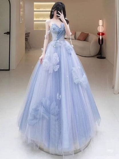 Ball Gowns Prom Dress Women Sweetheart Blue Tulle Long Formal Dance Evening Party Gowns AB1733