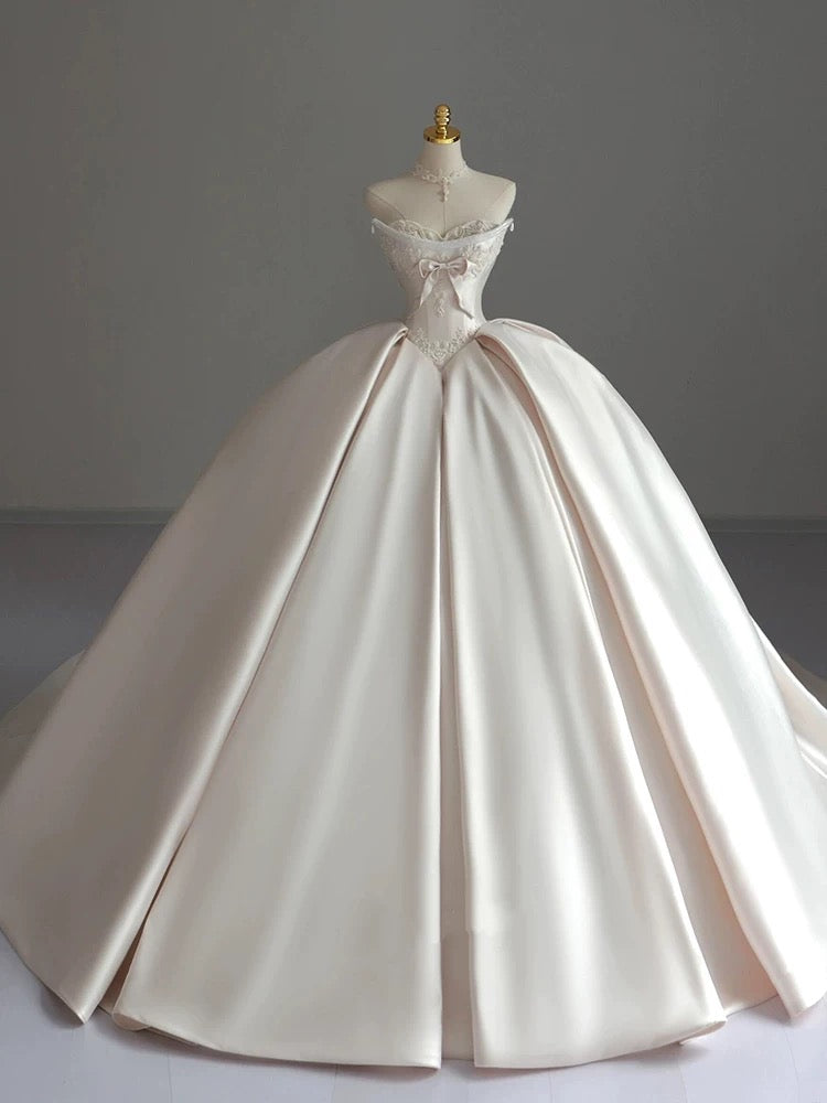 Fancy Ball Gown Sweetheart Sleeveless Satin Fitted Corset Long Wedding Dress Bride Gowns Wedding Dresses RB2092