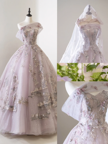 Unique Ball Gown Strapless Lilac Tulle With Multi Layered Long Prom Quinceanera Dresses Sweet 15 16 Birthday Gown AB903