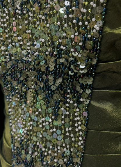 Retro Gown Prom Vintage Dresses Mermaid Sweetheart Olive Green With Beading Long Formal Dress N2319