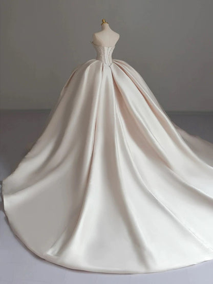 Fancy Ball Gown Sweetheart Sleeveless Satin Fitted Corset Long Wedding Dress Bride Gowns Wedding Dresses RB2092